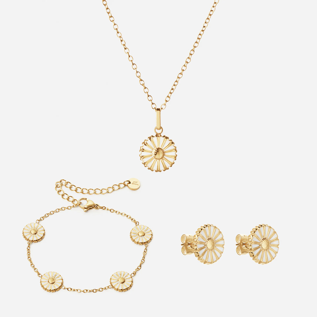 Marguerit Halskæde   øreringe   Armbånd 18k Guldbelagt