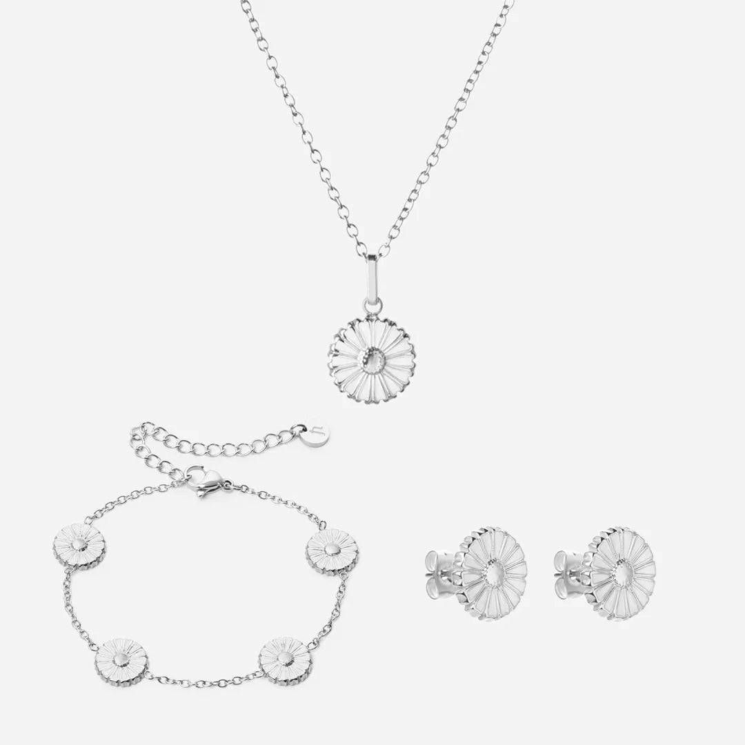 Marguerit Halskæde   øreringe   Armbånd Sølvfarvet