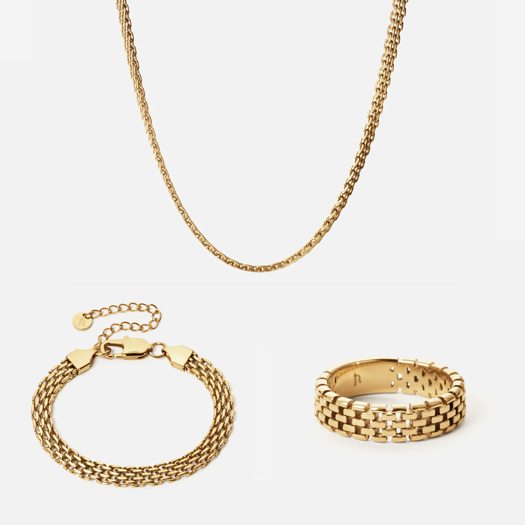 Mesh Halskæde   Armbånd   Ring 18k Guldbelagt 6mm