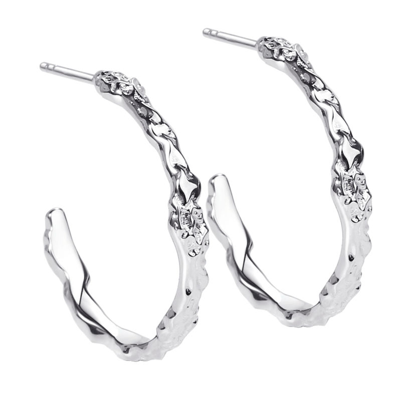 Mila Hoop  25 Mm  Hoops   Sterling Sølv Med Ruflet Overflade