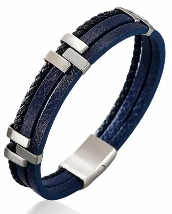 Milano Fusion Blue   Flettet Læderarmbånd   Rustfrit Stål
