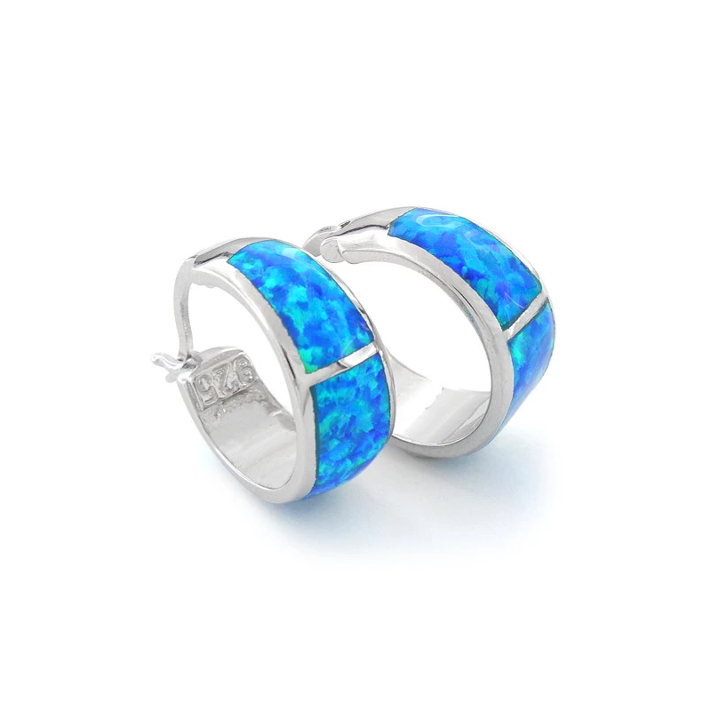 Mykonos Opal øreringe Med Blå Opal Sten 925 Sterling Sølv Og Rhodium Belægning