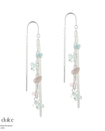 Nugget Earthread  øretråde   Sterling Sølv Med Nuggets Af Aquamarine   Rosaquartz