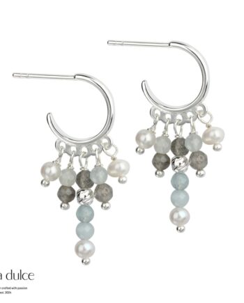 Ocean  12 Mm  Hoops   Sterling Sølv Med Aquamarine  Grå Calcedonia   Ferskvandsperler