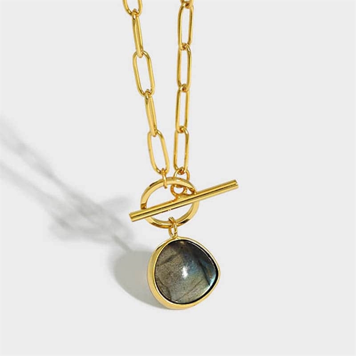 Opal Forgyldt Sølvhalskæde Sterling 42cm