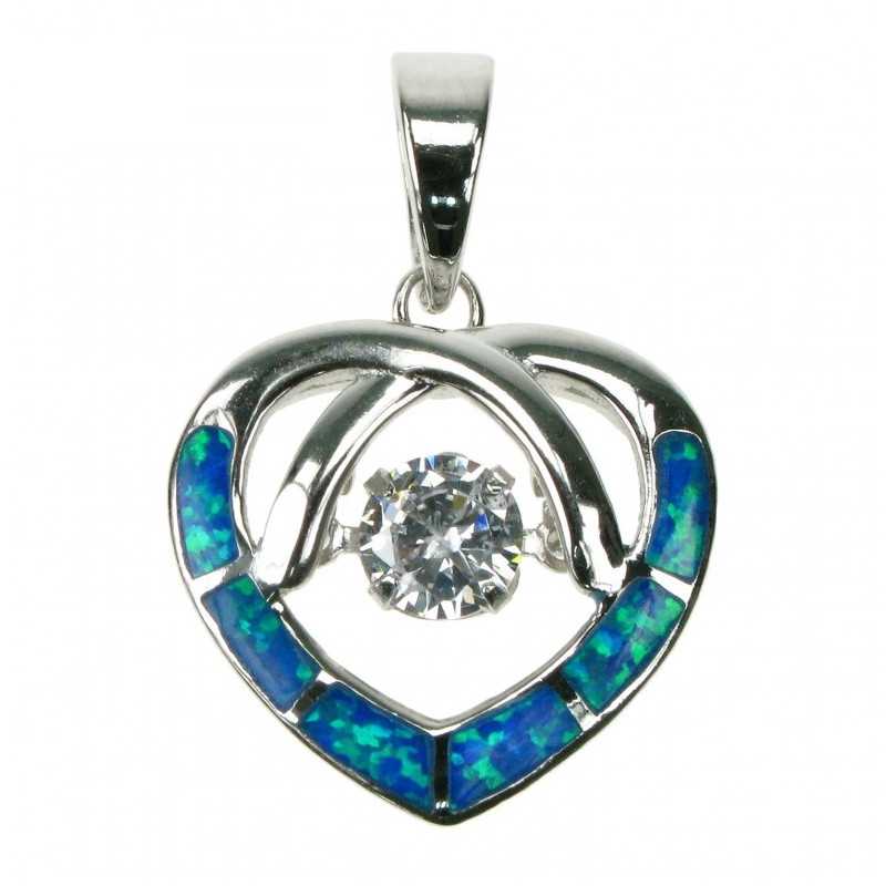 Opal Hjerte Sølv Smykke Halskæde Vedhæng Med Blå Opal Sten  925 Sterling Sølv   Rhodium Belægning