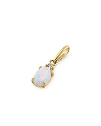 Oval Massiv 14k Guldsmykke Vedhæng Med Hvid Opal Sten