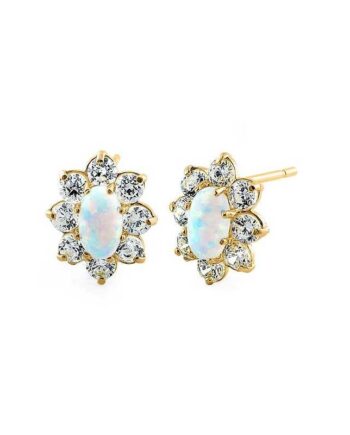 Oval Massiv 14k Guldsmykke øreringe Hvid Opal Sten Og Zirkonia