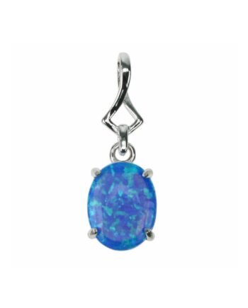 Oval Opal Smykke Vedhæng Med Blå Opal Sten  925 Sterling Sølv   Rhodium Belægning
