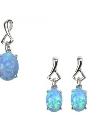 Oval Opal Smykkesæt Vedhæng   øreringe Med Blå Opal Sten  925 Sterling Sølv Og Rhodium Belægning
