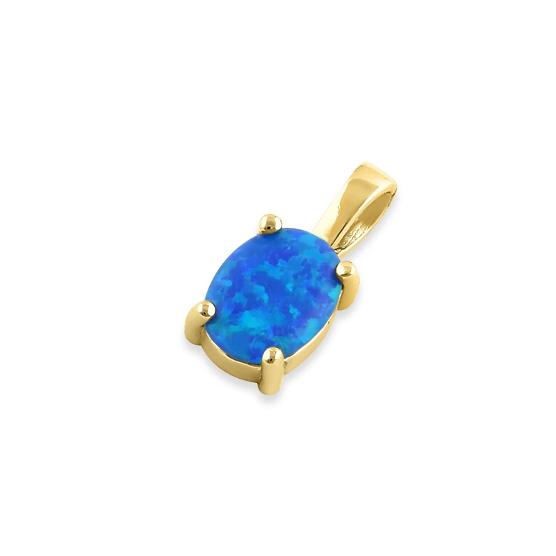 Oval Opal Vedhæng Med 925 Sterling Sølv Blå Opal Sten Guldbelægning