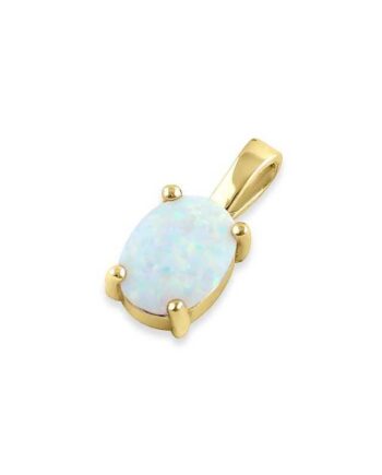 Oval Opal Vedhæng Med 925 Sterling Sølv  Hvid Opal Sten   Guldbelægning