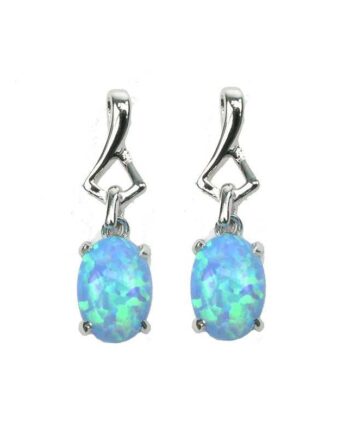 Oval Opal øreringe Med Blå Opal Sten  925 Sterling Sølv   Rhodium Belægning