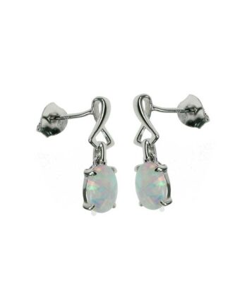 Oval Opal øreringe Med Hvid Sne Opal Sten  925 Sterling Sølv   Rhodium Belægning
