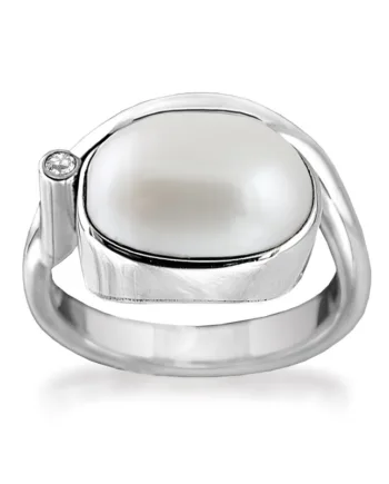 Rabinovich Oxyderet Sølv Ring Med Stor Perle  Majestic White Str  52-62  Størrelse 52