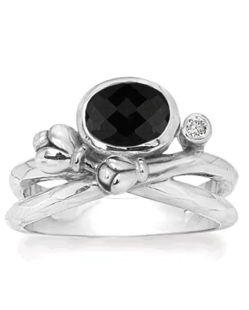 Rabinovich Sølvring Med Sort Spinel Flourish Størrelse 53