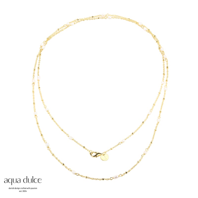 Rice Dots Long Necklace   Golden
