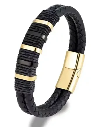 Royal Bolo Duo   Herrearmbånd   Sort Læder   Forgyldt Stål