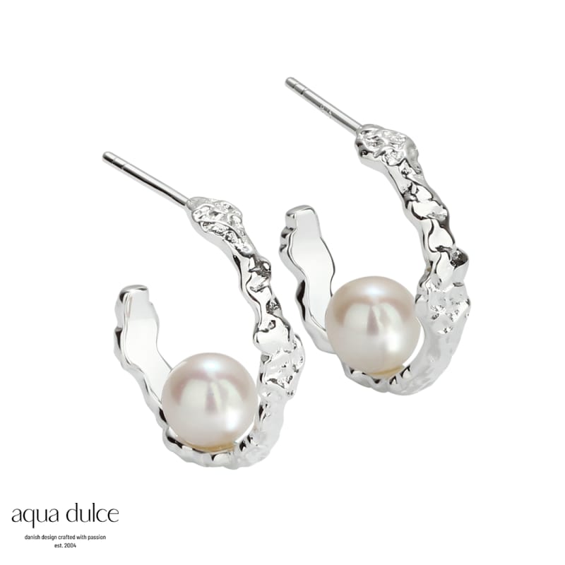 Ruffle Pearl Hoop   Silver
