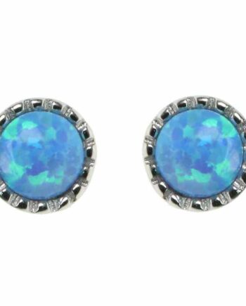 Rund Opal øreringe Med Blå Opal Sten  925 Sterling Sølv Og Rhodium Belægning