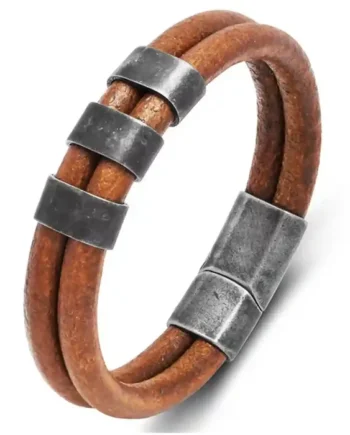 Rustic Core   Brunt Herrearmbånd Med Vintage Stål   Magnetlås