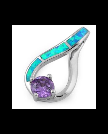 Samos Opal Smykke Vedhæng Med Blå Opal Sten  925 Sterling Sølv   Rhodium Belægning