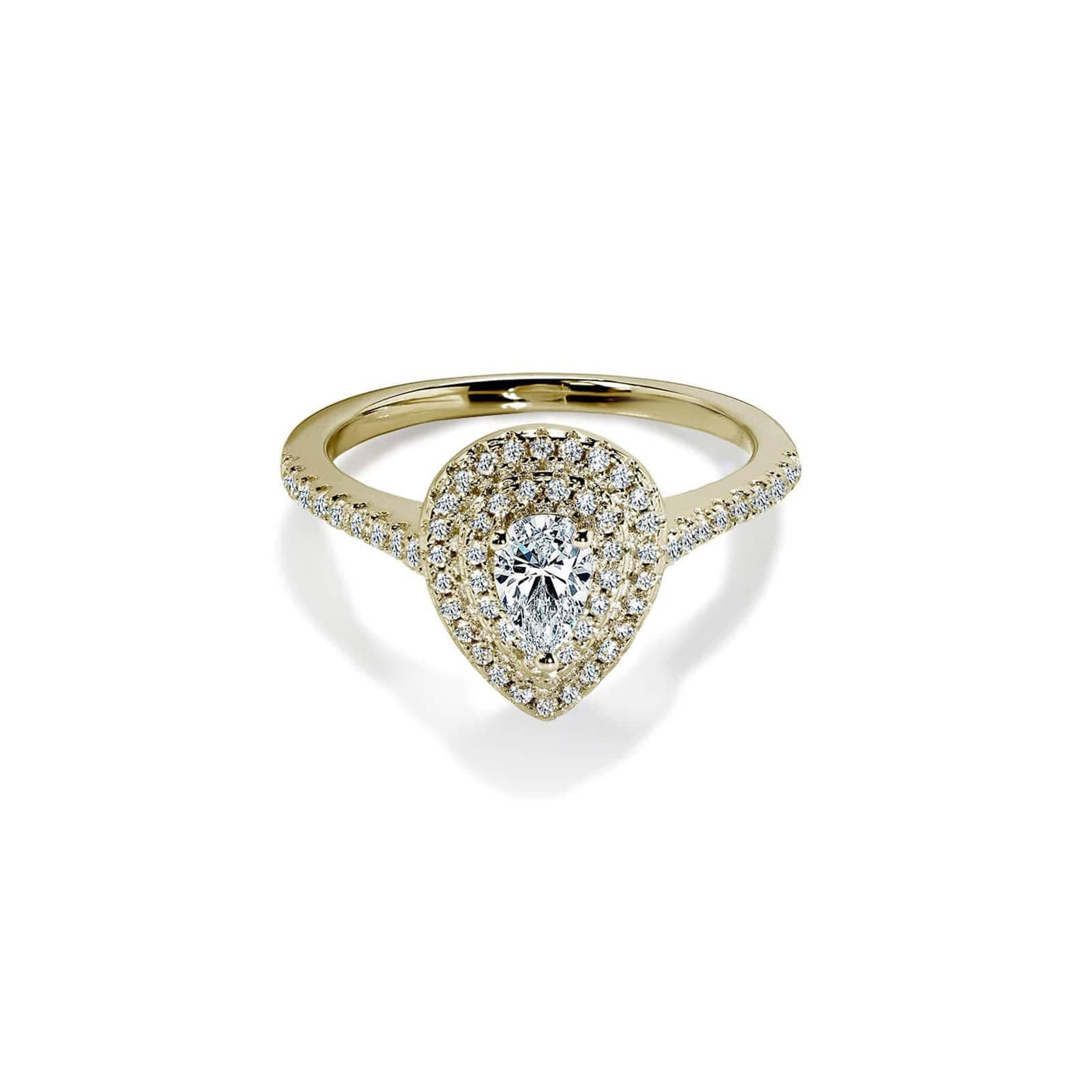 Sicily Pæreformet Forlovelsesring Med Safir Og Dobbelt Diamanthalo