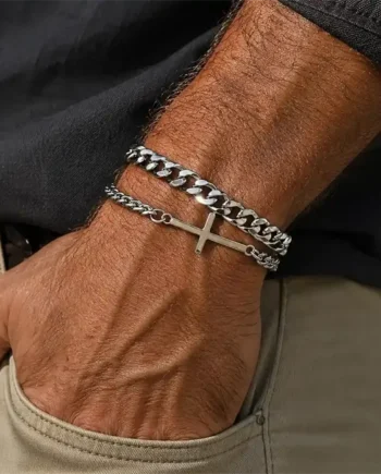 Simpelt Dobbelt Armbånd Med Kors Og Rustfri Stål