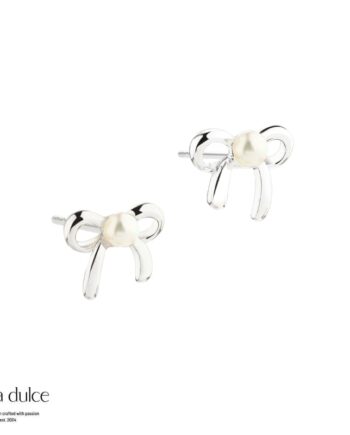 Simple Bow Pearl   Silver