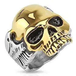 Skullring Med Guldbelagt Kranie
