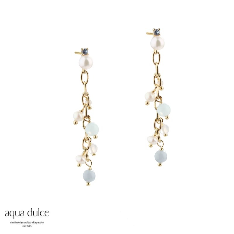 Sky Blue Chain Earring   Golden