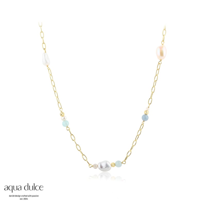 Sky Blue Pearl Necklace   Golden