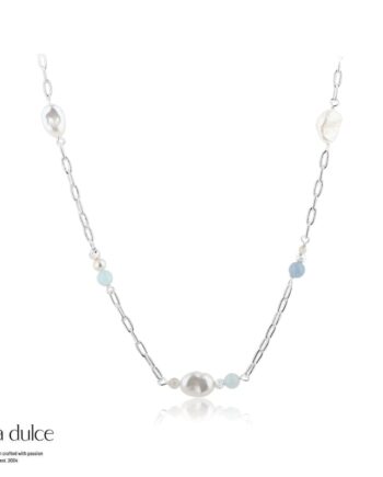 Sky Blue Pearl Necklace   Silver
