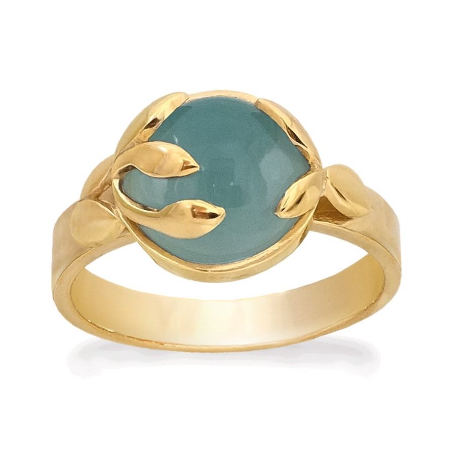 Smuk Fingerring Forgyldt Med Blå Calcedon Sten  Rabinovich Design Smykker Str  51-61  Størrelse 51