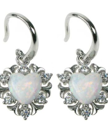Sne Opal Hjerte Opal øreringe Med Hvid Sne Opal Sten  925 Sterling Sølv  Zirkonia   Rhodium Belægning