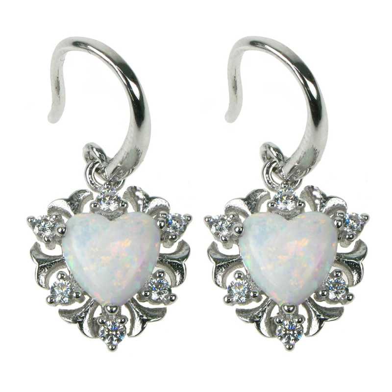 Sne Opal Hjerte Opal øreringe Med Hvid Sne Opal Sten 925 Sterling Sølv Zirkonia Rhodium Belægning