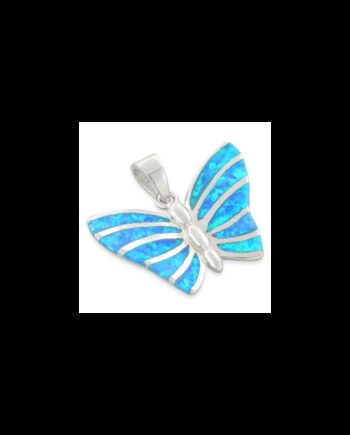 Sommerfugl Opal Smykke Vedhæng Med Blå Opal Sten  925 Sterling Sølv   Rhodium Belægning