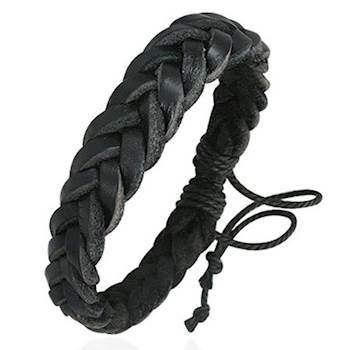 Sort Flettet Læderarmbånd