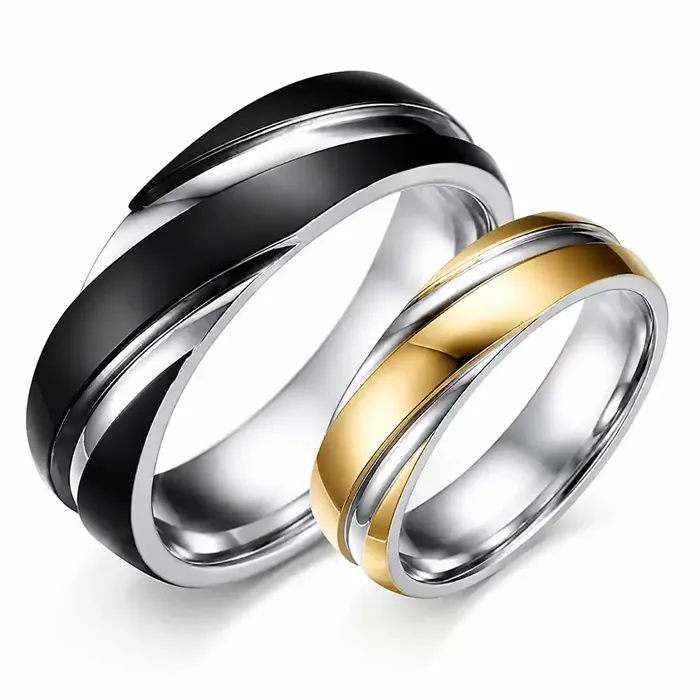 Sort   Guld Parring   Forlovelsesring   Rustfrit Stål