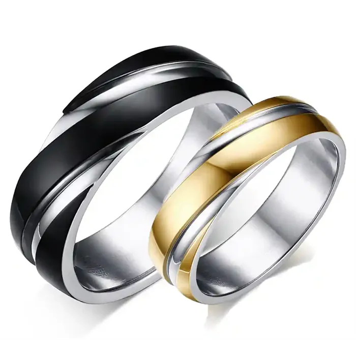 Sort   Guld Parring   Forlovelsesring   Rustfrit Stål