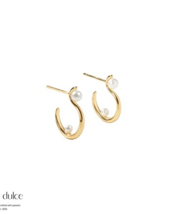 Swan Pearl Hoop Small   Golden
