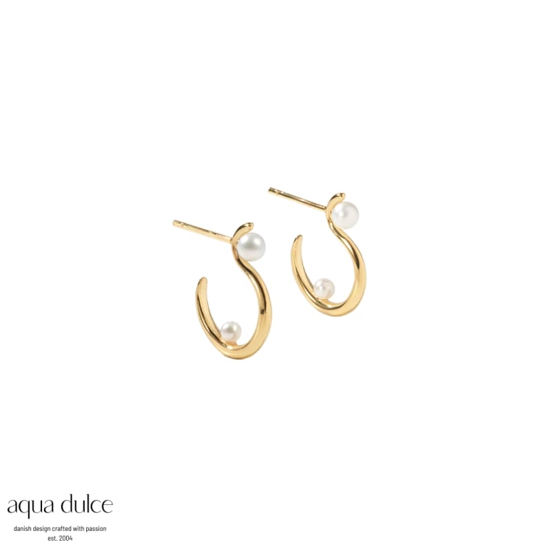 Swan Pearl Hoop Small   Golden