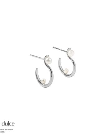 Swan Pearl Hoop Small   Silver