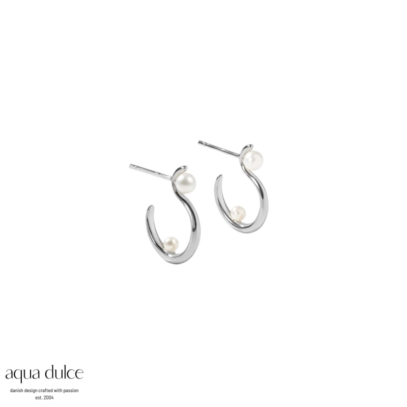 Swan Pearl Hoop Small   Silver