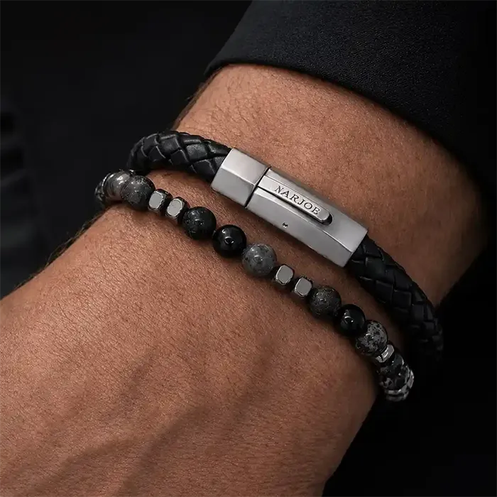 Thomaz Rå Læder Og Sten   Perfekt Kombination Armbåndsæt