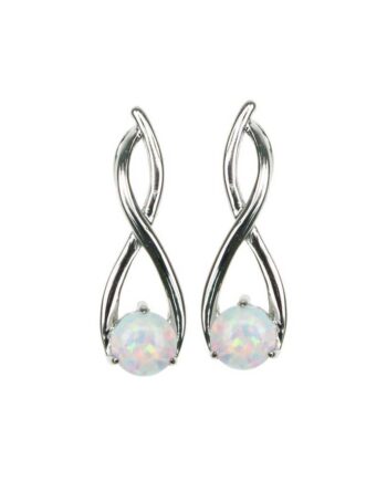 Twister Opal øreringe Med Hvid Sne Opal Sten  925 Sterling Sølv   Rhodium Belægning