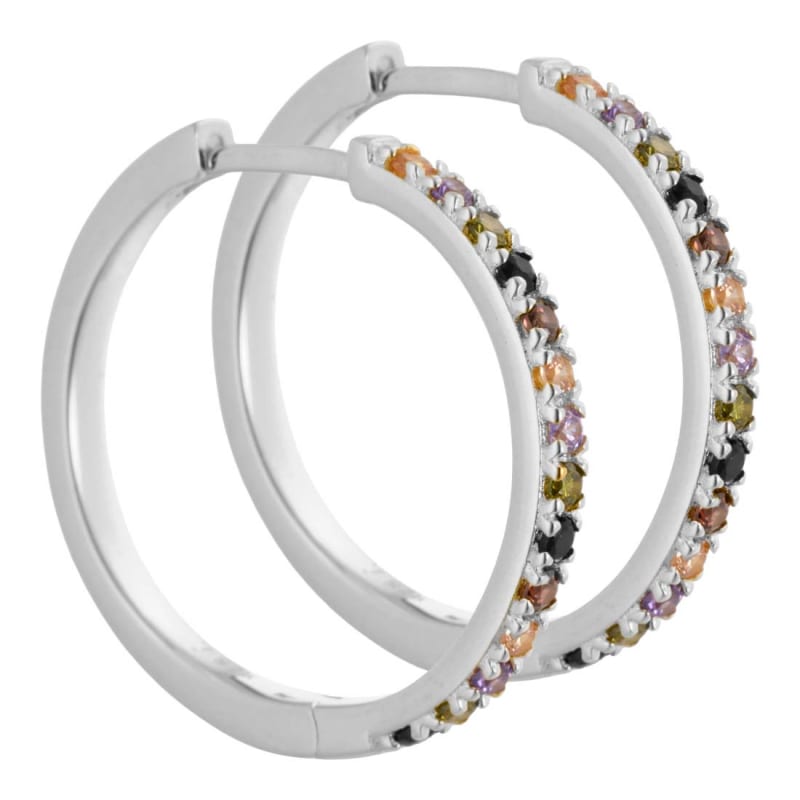 Vigga 25 Mm  Creoler   Sterling Sølv Med Lilla  Røg  Sorte  Champagne   Oliven Zirkonia