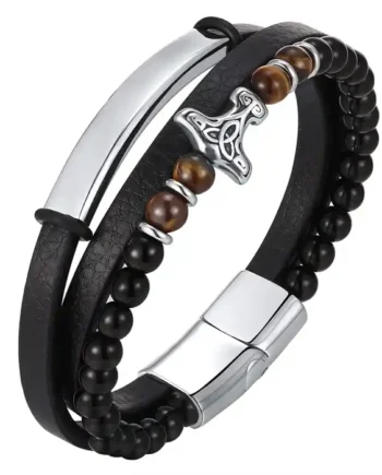 Viking Spirit Armbånd   Sort Læder   Tiger Eye Perler