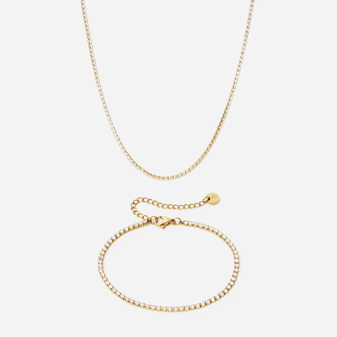 Zirkon Tennisarmbånd   Halskæde 18k Guldbelagt