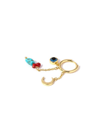 ørering Med øje Måne Og Sten  Dangly 18 Karat Guldbelagt Sterling Sølv Sælges Enkeltvis